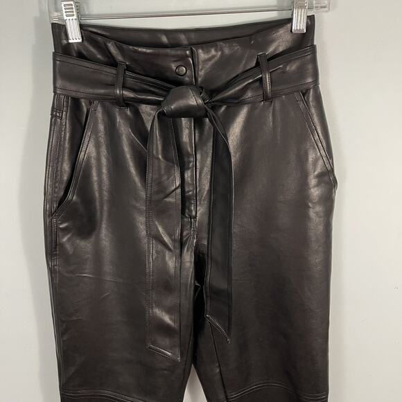 Aritzia Wilfred High Waisted Tie Belt Black Faux Leather Pants Size 2 - Picture 3 of 16